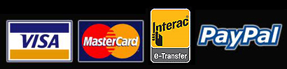 We take Visa, MasterCard, American Express, Interac E-transfers and Paypal